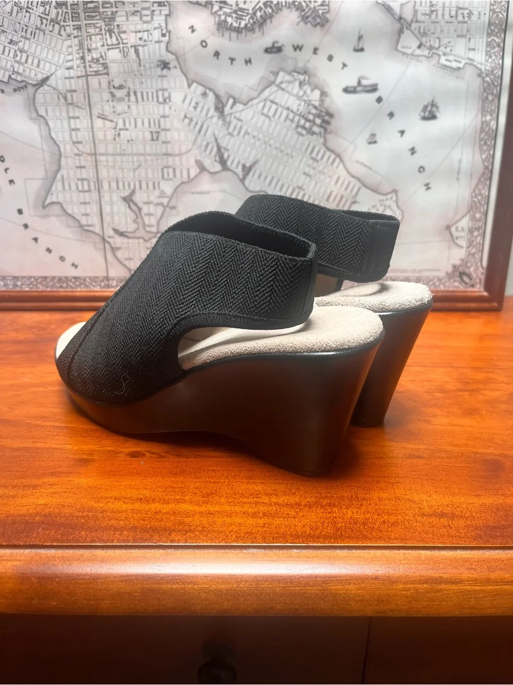Charleston Shoe Company Black Wedge Sandals Size 7